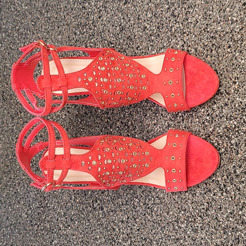 JustFab MELYNDA Red Studded Laser Cut Stiletto Heel Shoes